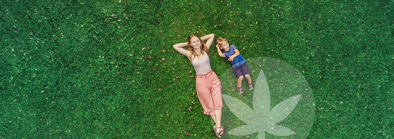 Mother and son in the grass